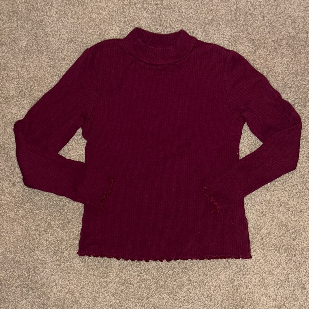 H&M Girls Mock Neck Ribbed Knit Top, Burgundy, Size 6X/7